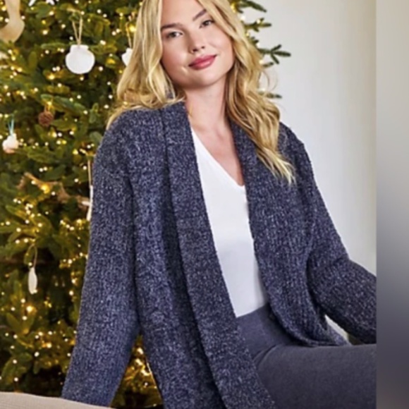 Barefoot Dreams Sweaters - Barefoot Dreams CozyChic Cabin Cable Cardigan pockets Deep Sea Blue M NWT
